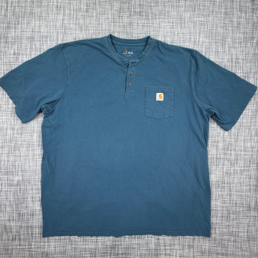 Carhartt Mens Henley Shirt Short Sleeve Pocket Work Tee Blue Cotton 3XL Tall K84